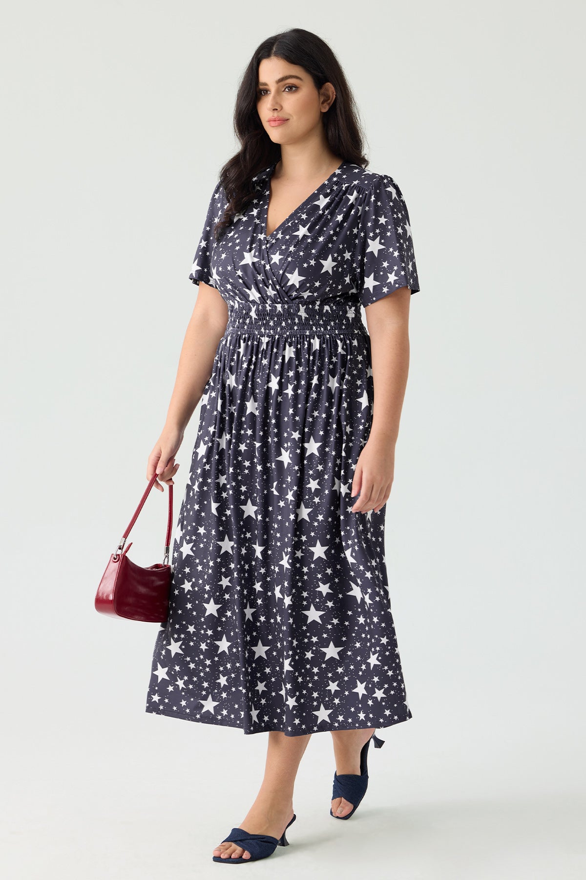 Ritera Pockets Smocked Waist Stars Print A-line Maxi Dress