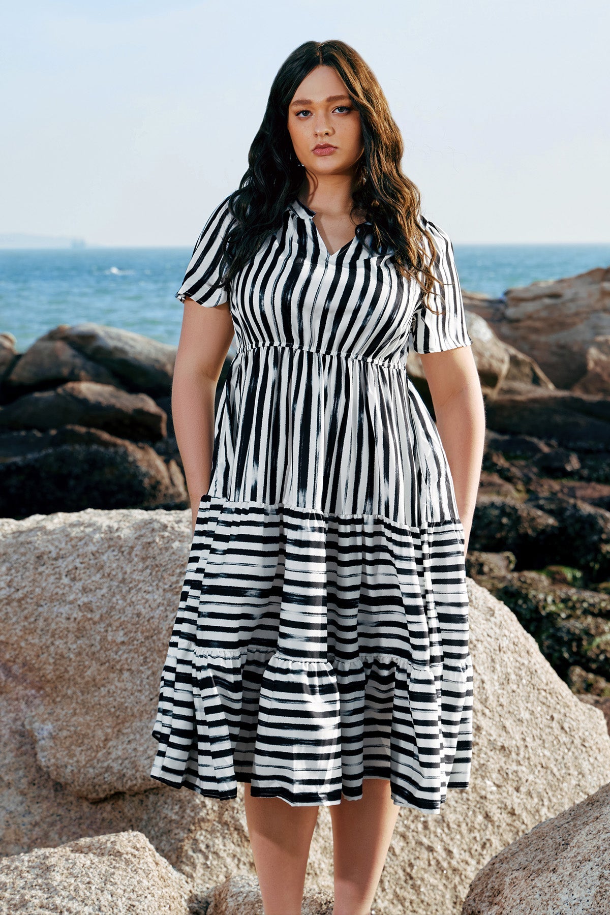 Ritera Pockets Striped Tiered Casual Chic Summer Dress