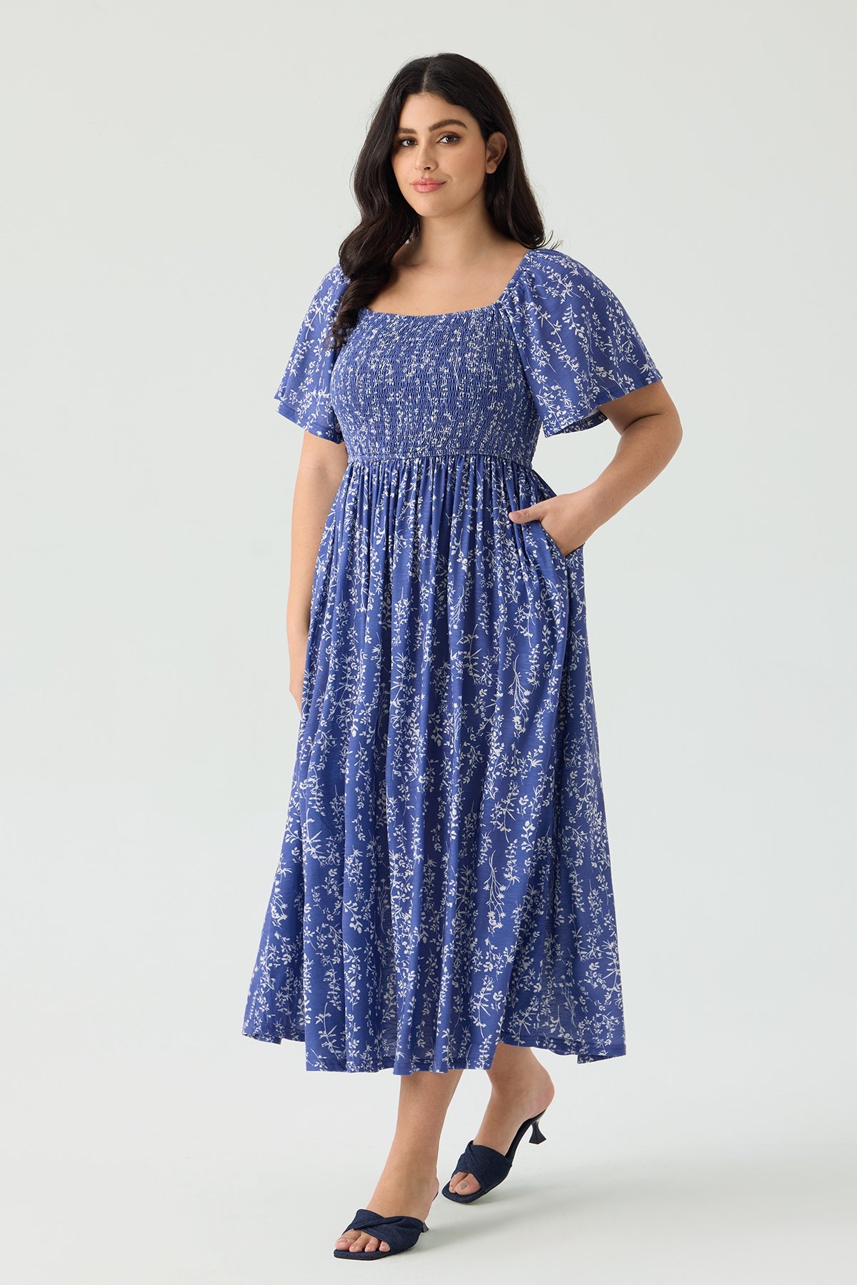 Ritera Pockets Floral Print Beach Summer Vibes Midi Dress